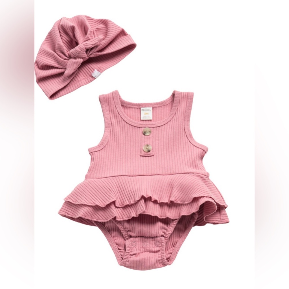 Petit Lem Skirted Onesie & Turban set. Soft Rose Pink. 24 mos.